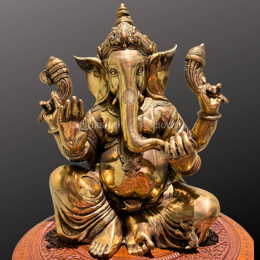 Brass Sitting Ganesha Statue - Grab2buy