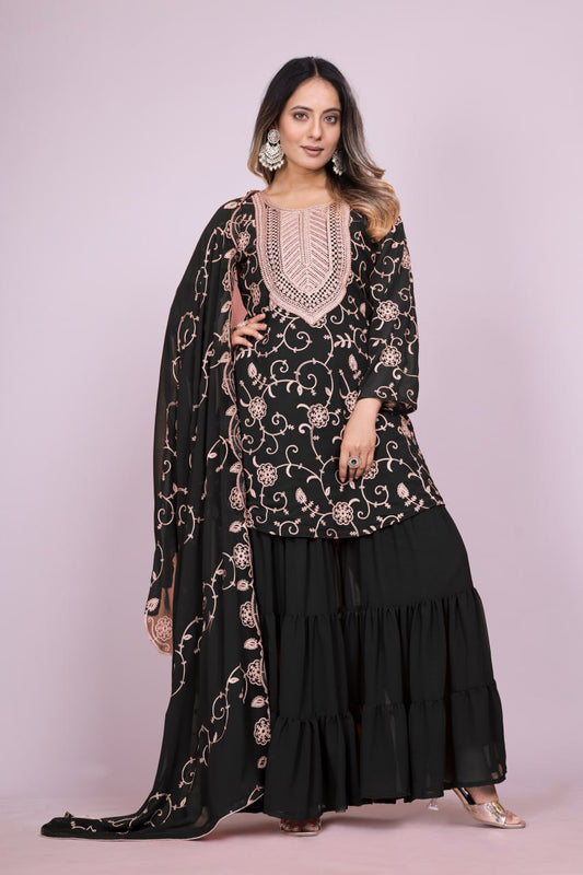 Yash Enterprise Black Chinon Silk Party Wear Embroidery Suit Set Grab2Buy Yash Enterprise Grab2Buy