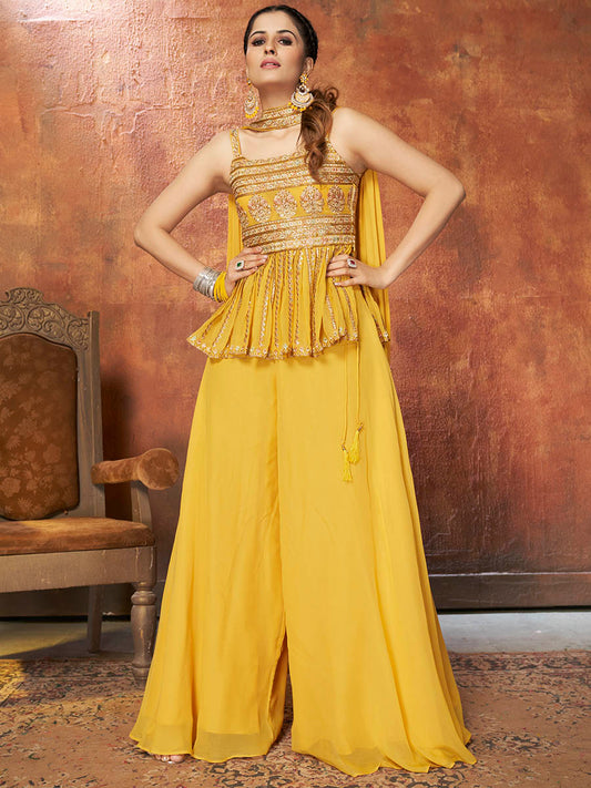 Myra Yellow Georgette Embroidered Designer Suit