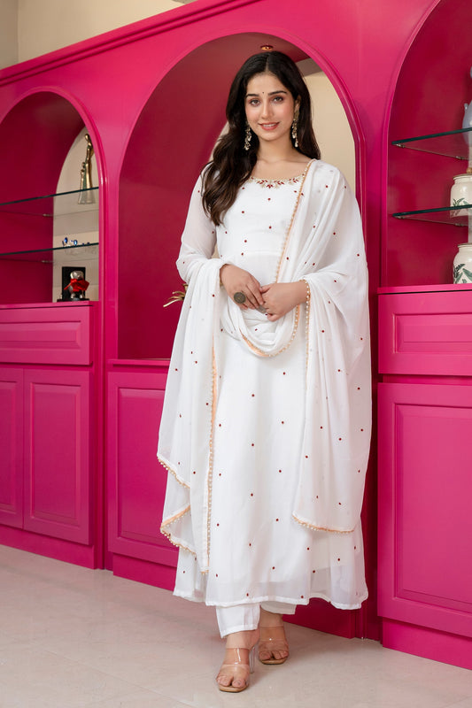 Yash Enterprise White Georgette Party Wear Embroidery Suit Set Grab2Buy Yash Enterprise Grab2Buy