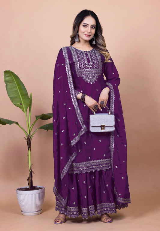 Yash Enterprise Purple Chinon Silk Embroidery Party Wear Suit Set Grab2Buy Yash Enterprise Grab2Buy