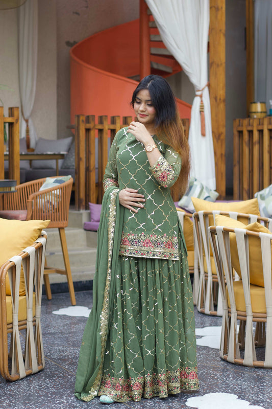 Yash Enterprise Green Georgette Embroidery Party Wear Suit Set Grab2Buy Yash Enterprise Grab2Buy