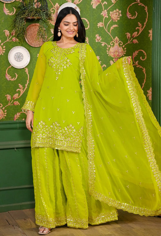 Yash Enterprise Green Georgette Party Wear Embroidery Party Wear Suit Set Grab2Buy Yash Enterprise Grab2Buy