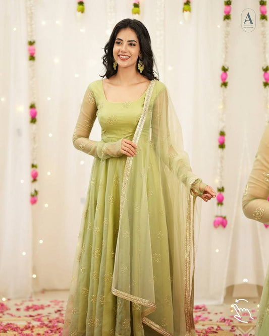 Yash Enterprise Light Green Soft Organza Party Wear Embroidery Suit Set Grab2Buy Yash Enterprise Grab2Buy