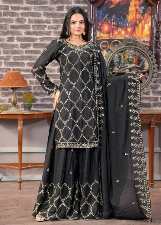 Yash Enterprise Black Chinon Silk Party Wear Embroidery Party Wear Suit Set Grab2Buy Yash Enterprise Grab2Buy