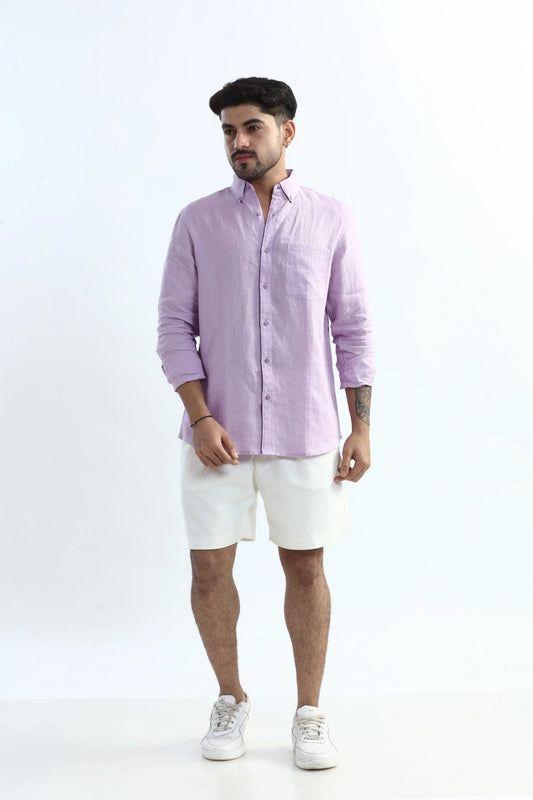 Xkind 100% Pure Linen Lavender Button Down Casual Shirt Grab2Buy Xkind Grab2Buy