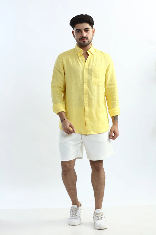 Xkind 100% Pure Linen Buttercup Yellow Button Down Casual Shirt Grab2Buy Xkind Grab2Buy