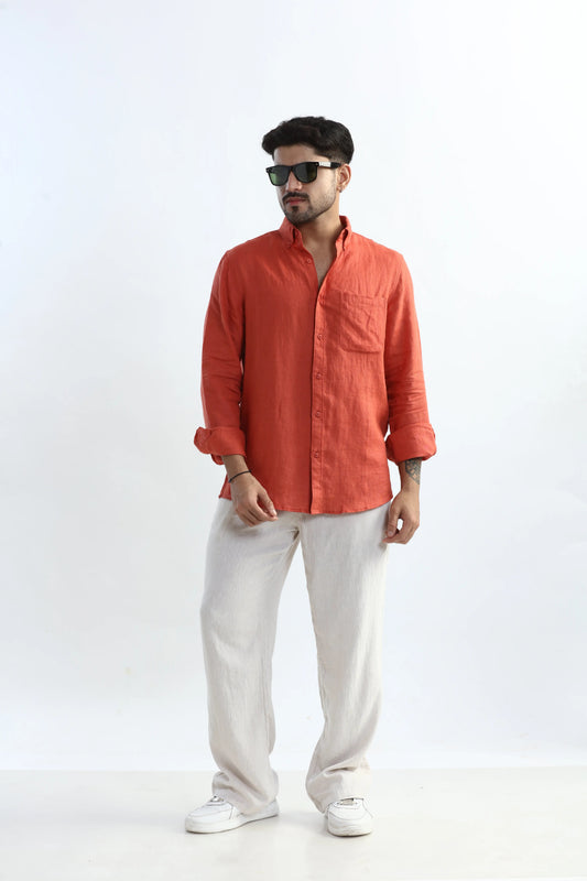 Xkind 100% Pure Linen Rustic Red Button Down Casual Shirt Grab2Buy Xkind Grab2Buy