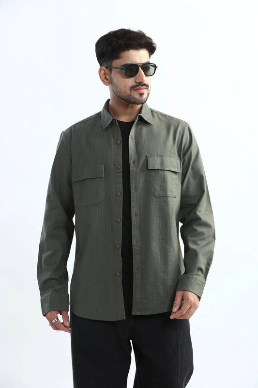 Xkind Dark Green Textured Regular Fit Shirt/ Overshirt Grab2Buy Xkind Grab2Buy