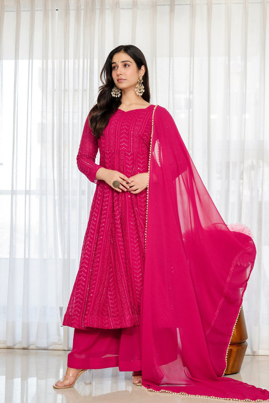 Yash Enterprise Rani Pink Blooming Silk Party Wear Embroidery Sharara Suit Set Grab2Buy Yash Enterprise Grab2Buy