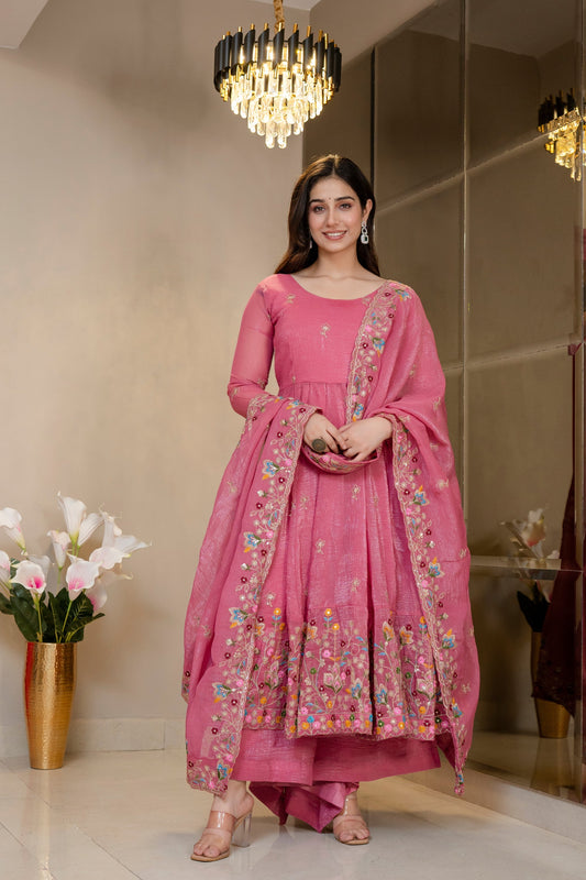 Yash Enterprise Dusty Rose Crunchy Silk Party Wear Embroidery Sharara Suit Set Grab2Buy Yash Enterprise Grab2Buy