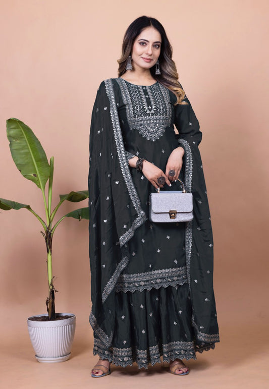 Yash Enterprise Black Chinon Silk Embroidery Party Wear Suit Set Grab2Buy Yash Enterprise Grab2Buy