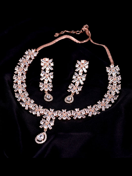 Saraf RS Jewellery Rose Gold-Plated American Diamond Studded Handcrafted Jewellery Set - Grab2buy