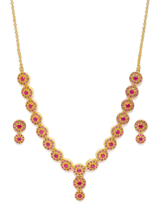 Zaveri Pearls Pink Gold-Plated Cubic Zirconia Studded Jewellery Set - Grab2buy