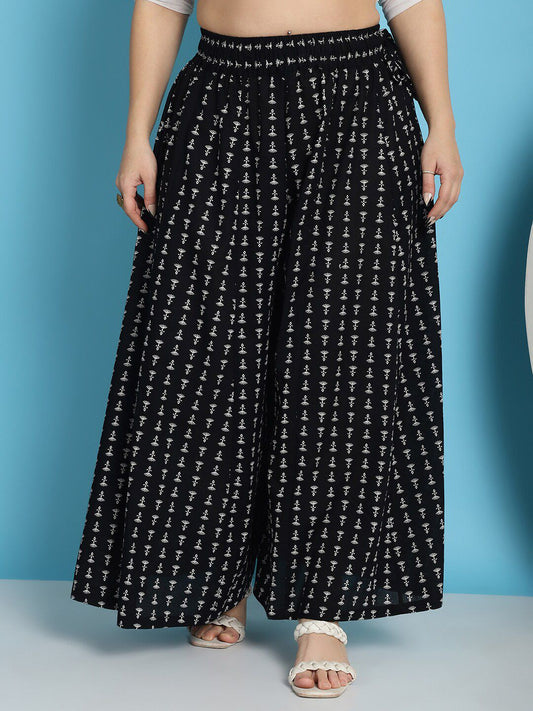 TAG 7 Women Floral Printed Flared Pure Cotton Palazzos
