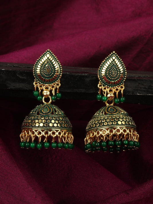 Gold-Polished Alloy Designer Brass Jhumki Earrings - The Pari