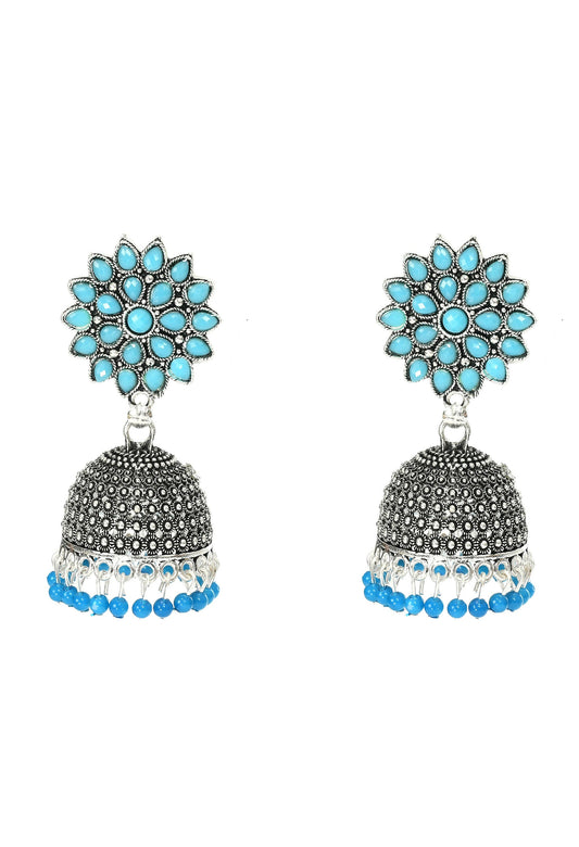 Mominos Fashion Joharkamal Kundan work Jhumka with Sky Blue Beads - Grab2buy