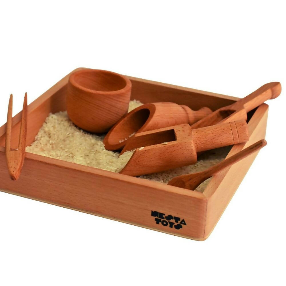 Nesta Toys Sensory Wooden Toy Set with Montessori Tray - Beech Wood - Grab2buy