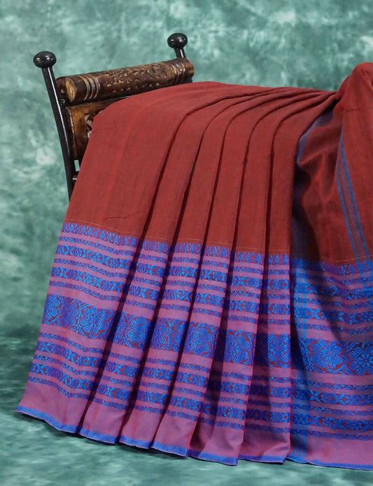 Maroon And Blue Colour Contrast Thread Borders Khadi Cotton Grab2Buy By Gayathri Reddy Designer Studio