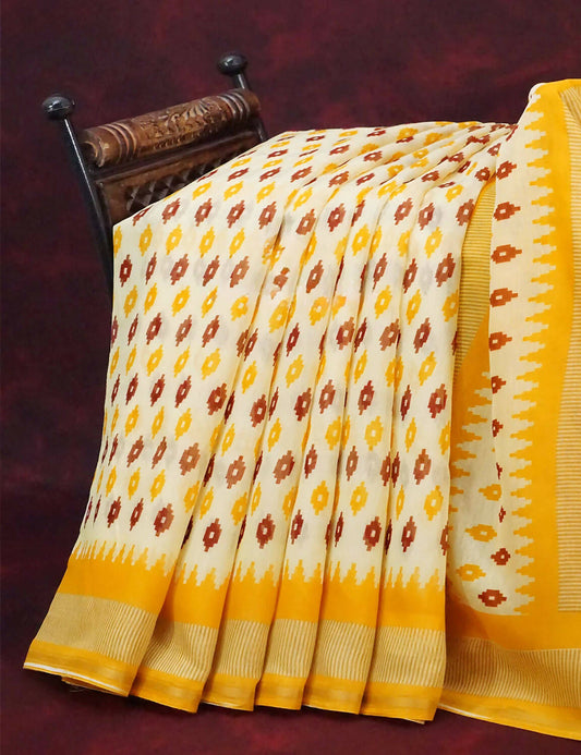 Combo of White and Yellow Patan Patola Semi Chanderi Saree By Gayathri Reddy Designer Studio | Grab2Buy