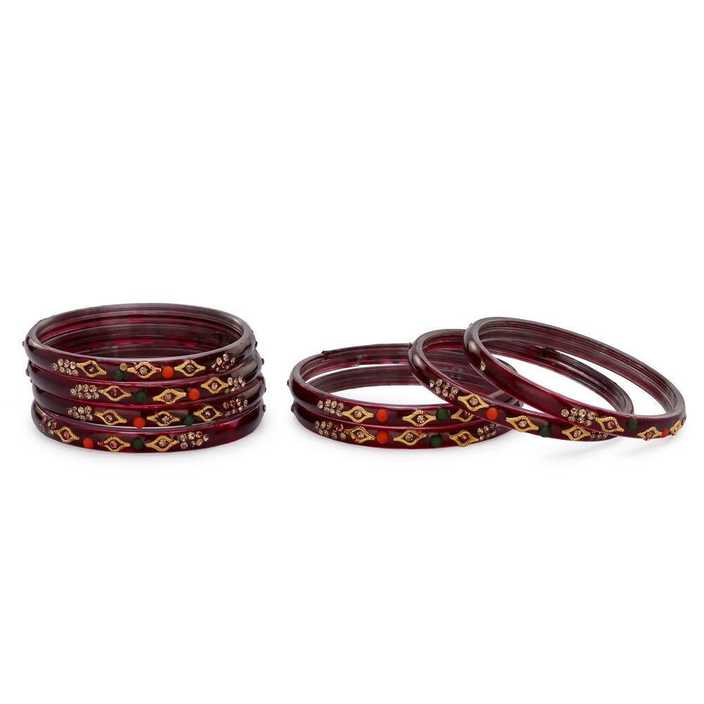 Afast Designer Fancy Party Bangle/ Kada Set, Maroon, Glass, Pack Of 8 - Grab2buy