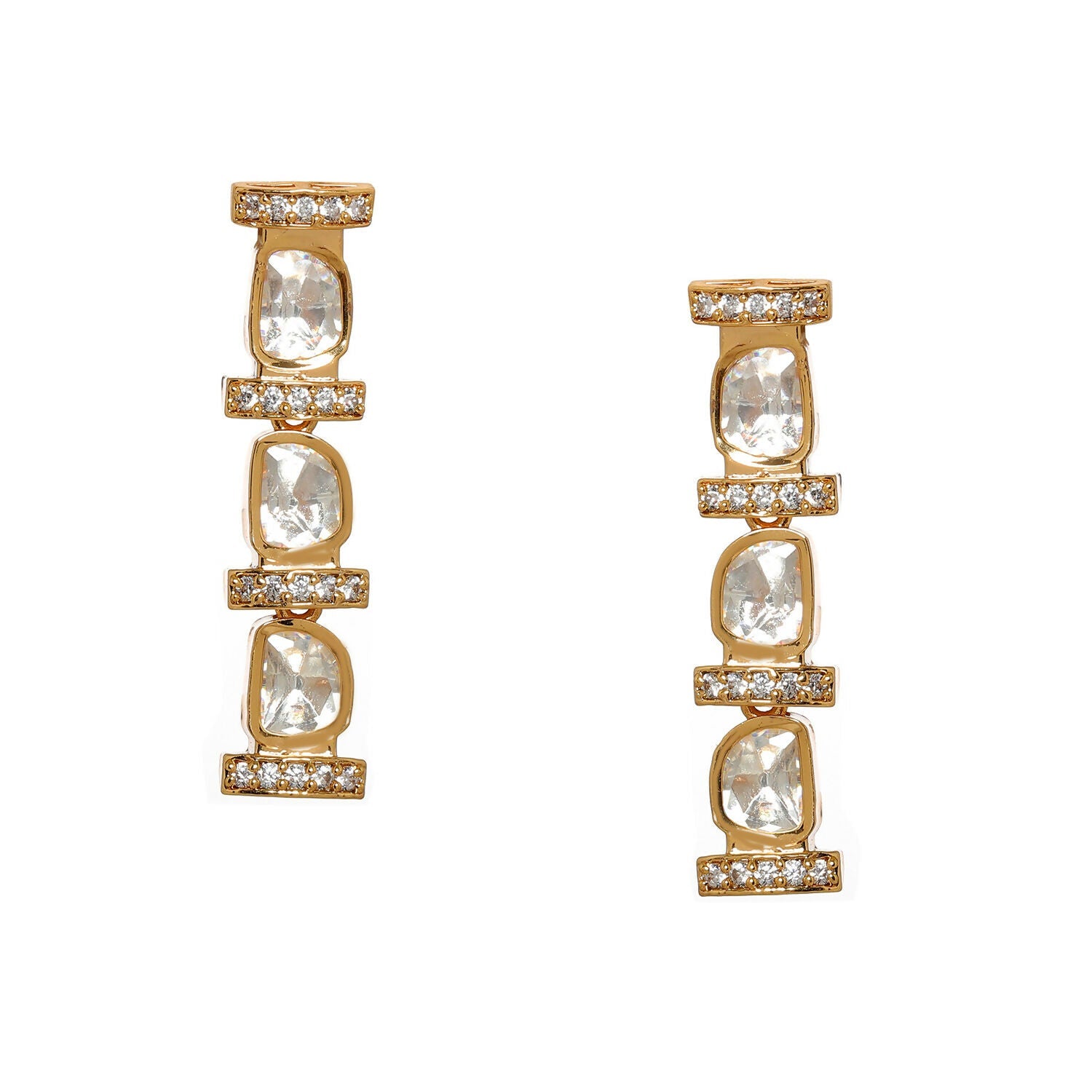 Long Kundan and Diamond Earrings (Gold) - Ruby Raang - Grab2buy