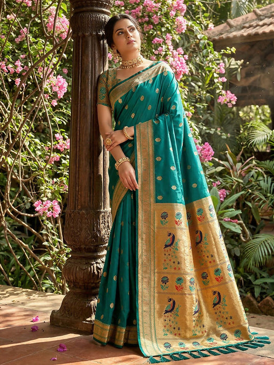 Shree Shyam Fashion Rama Green Soft Silk Saree
