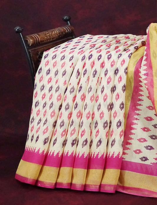 Combo of Off White and Pink Patan Patola Semi Chanderi Saree By Gayathri Reddy Designer Studio | Grab2Buy