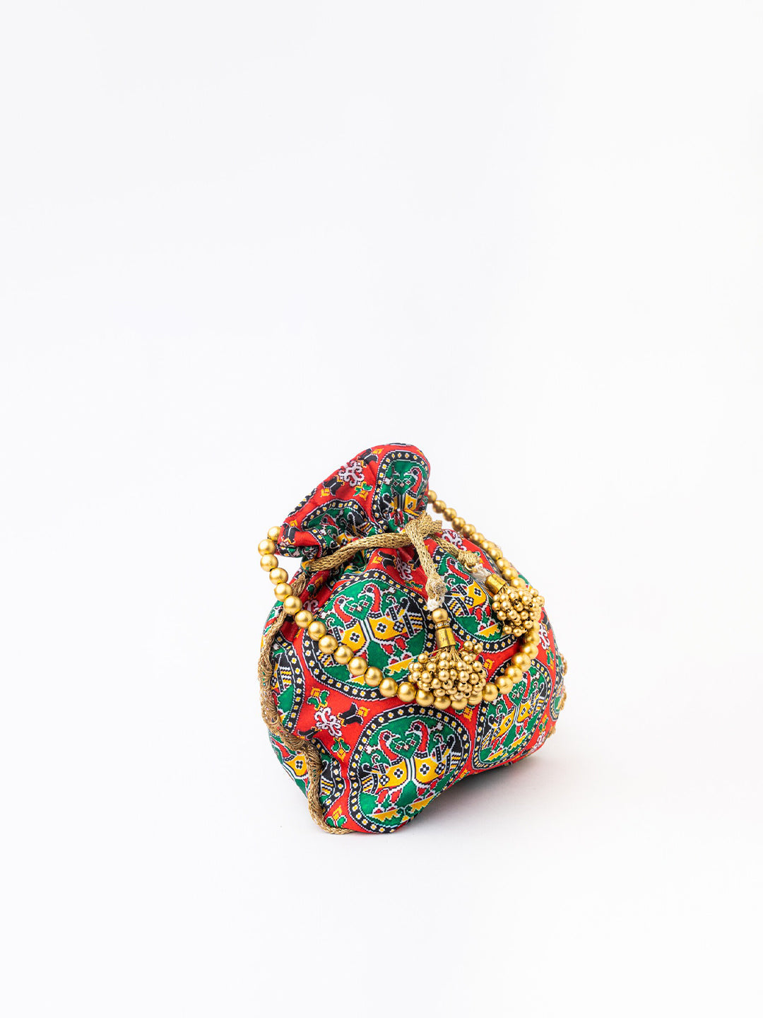 NR By Nidhi Rathi Red & Green Printed Potli Clutch - Grab2buy
