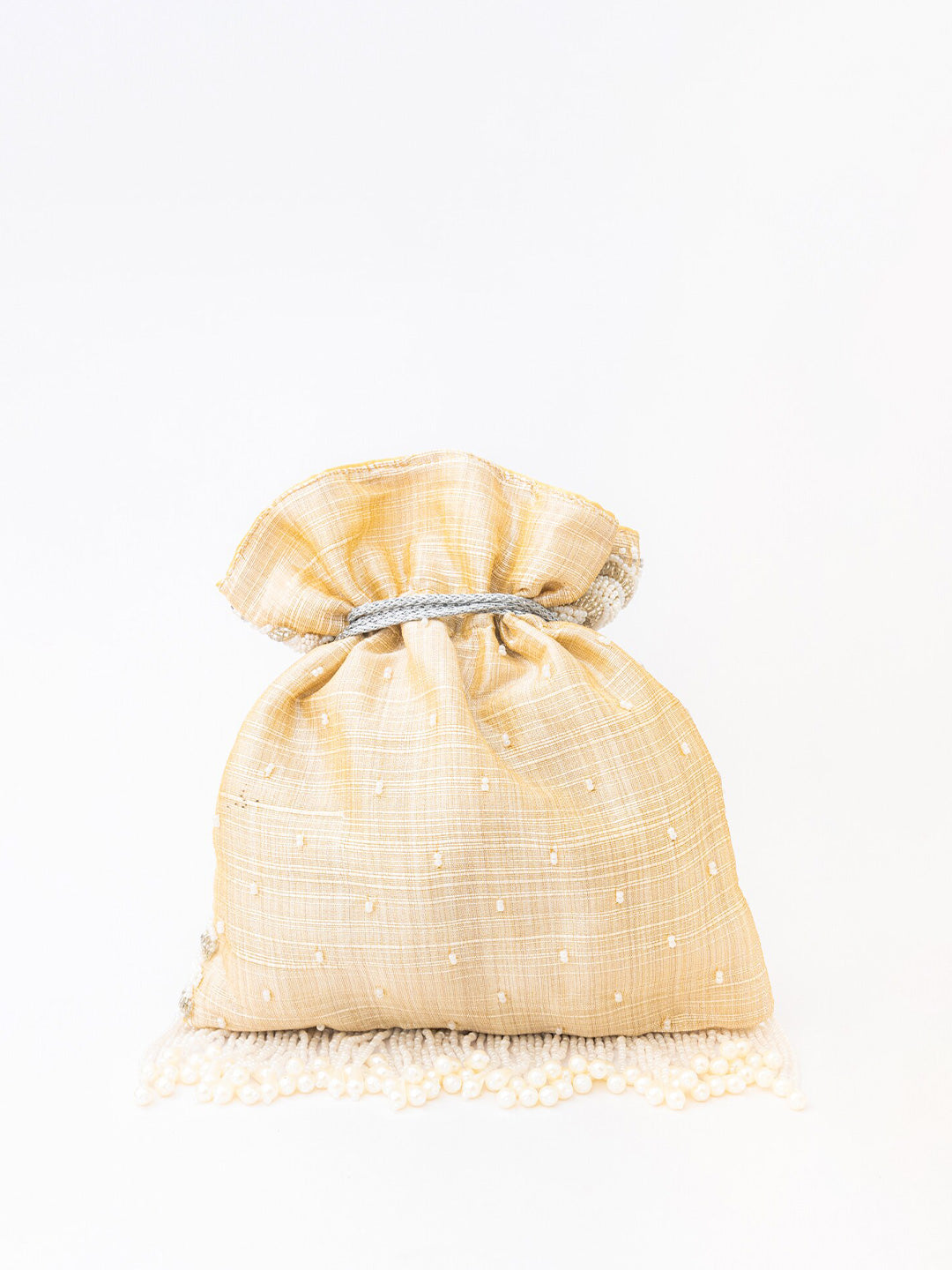 NR By Nidhi Rathi Cream-Coloured & Gold-Toned Embellished Potli Clutch - Grab2buy