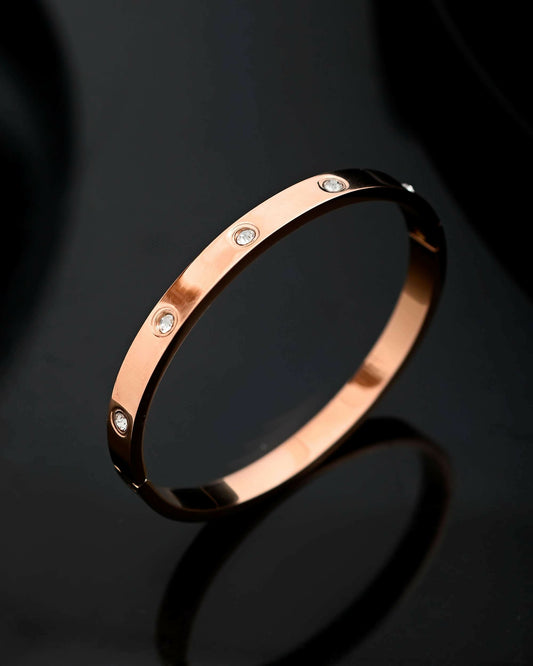 VOJ Rose Gold-Polished Kada Bracelet with Crystals | Grab2Buy