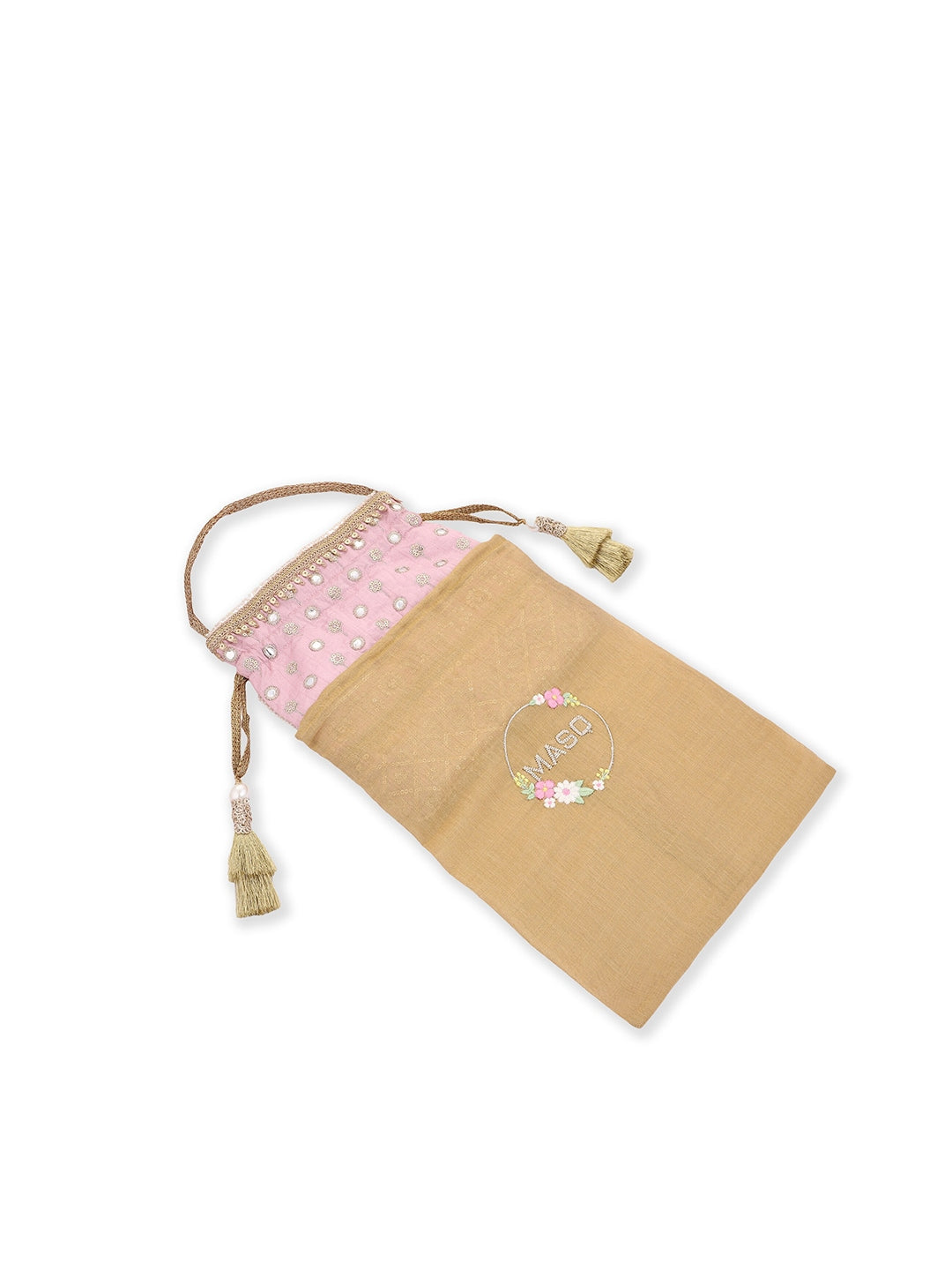 Masq Pink & Gold-Toned Embellished Potli Clutch - Grab2buy