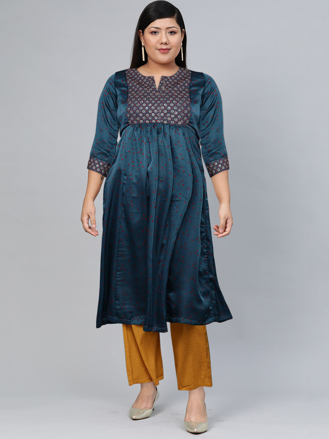 Biba Women Teal Geometric Embellished Kurta - Grab2buy