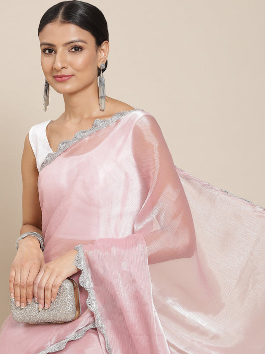 Tikhi Imli Pink Solid Embellished Border Grab2Buy