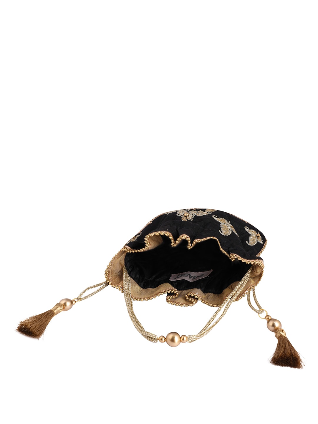 Masq Black & Gold-Toned Embellished Embroidered Potli Clutch - Grab2buy