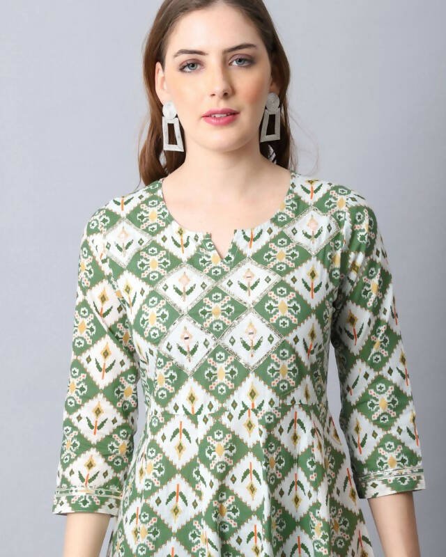 Aastha Fashion Women's Bottle Green Cotton Embroidered Kurta with Trouser & Dupatta - Grab2buy
