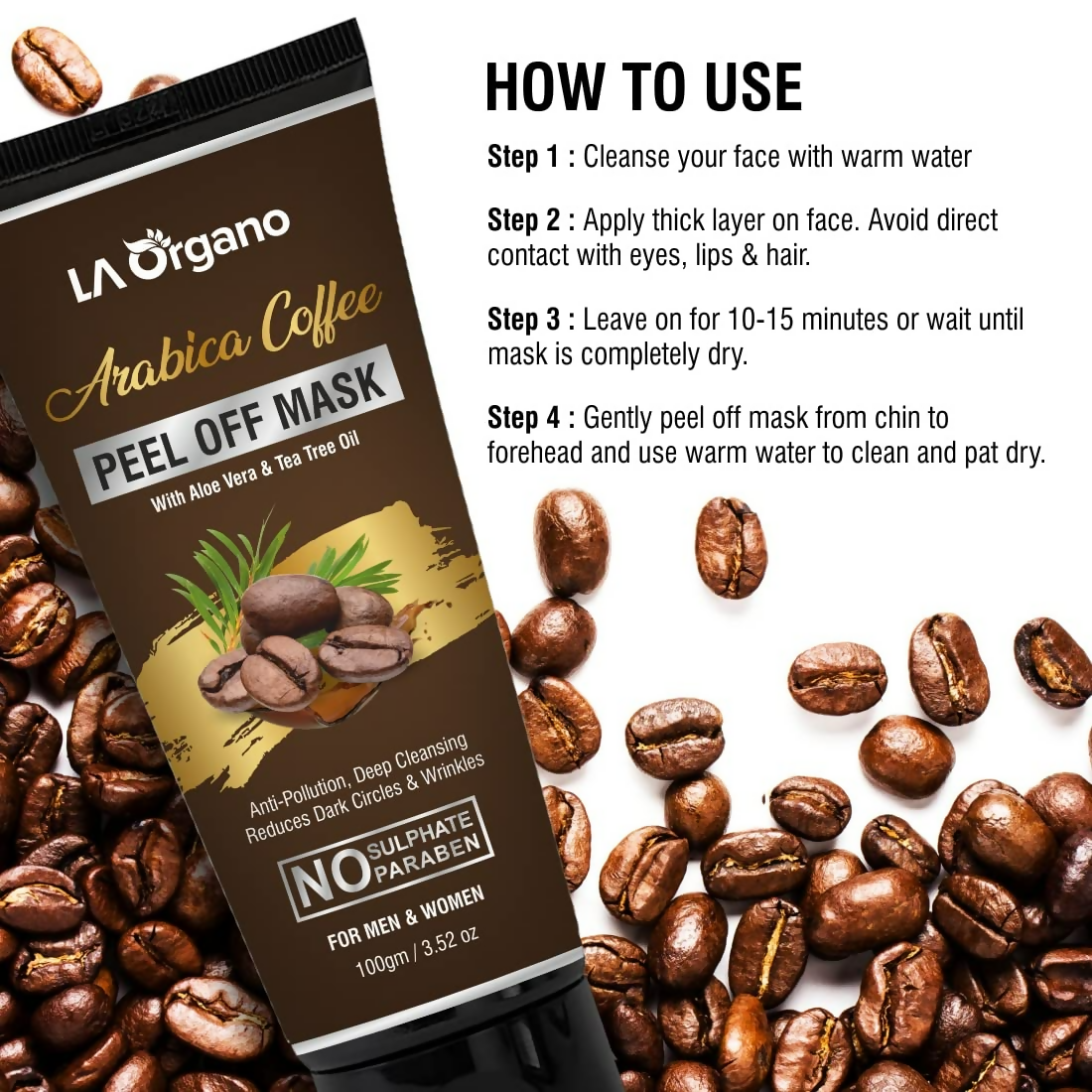 LA Organo Papaya Hydrating Face Gel with Alovera & Vit-E & Arabica Coffee Peel Off Mask Combo - Grab2buy