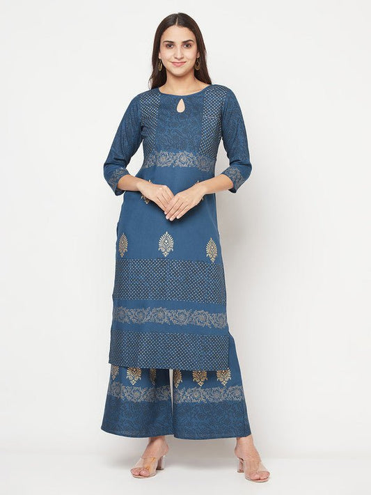 Aniyah Rayon Block Print Straight Blue Kurta | Grab2Buy