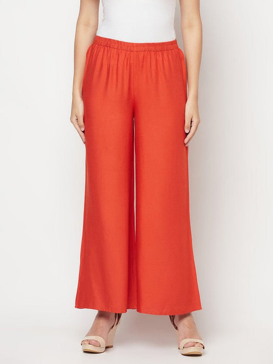 Aniyah Rayon Flared Slip-On Rust Color Palazzo