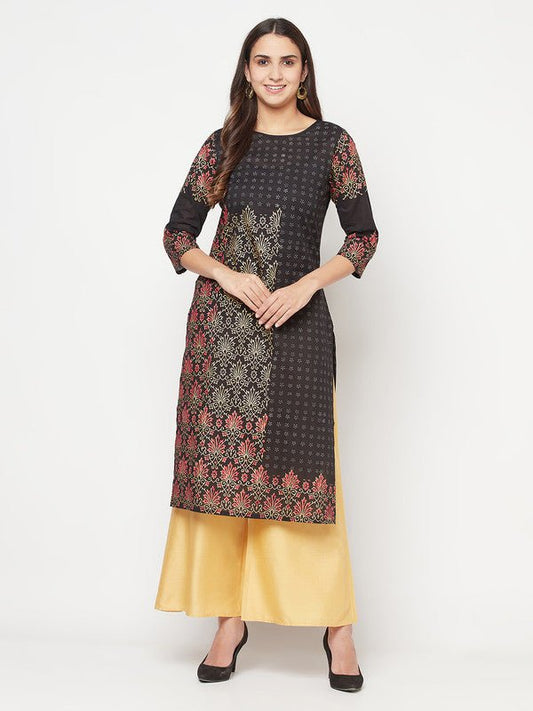 Aniyah Black Color Cotton Block Print Straight Kurta | Grab2Buy