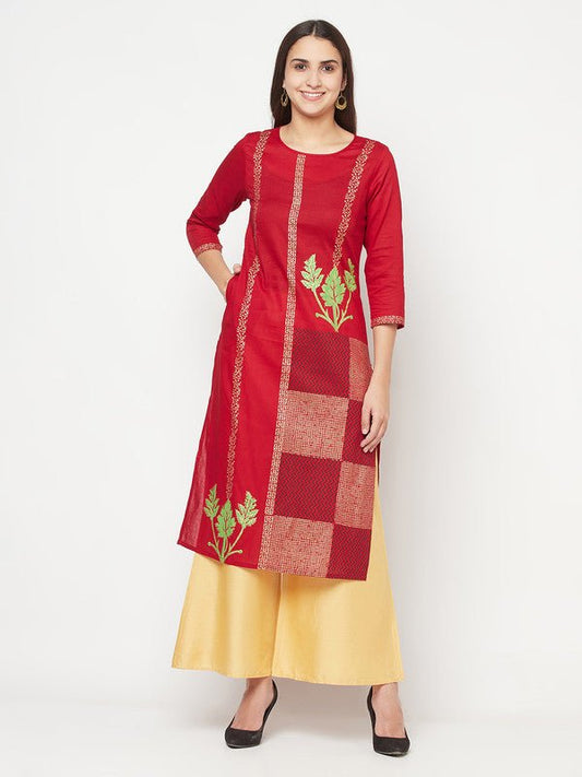 Aniyah Cotton Foil Print Maroon Straight Kurta | Grab2Buy