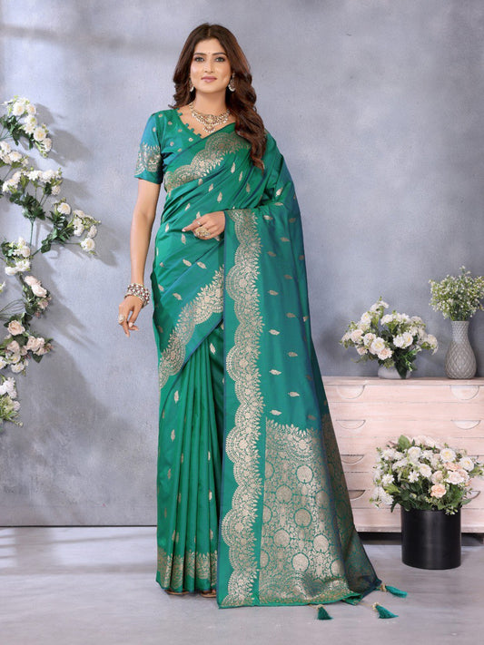 Anaita Green Premium Banarasi Tissue Silk Saree With Gala Weaving Work