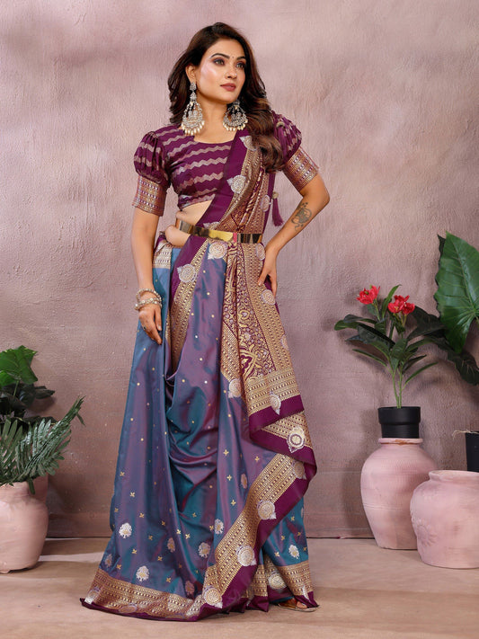 Anaita Purple Handloom Kalamkari Silk Saree With Zari Woven Work