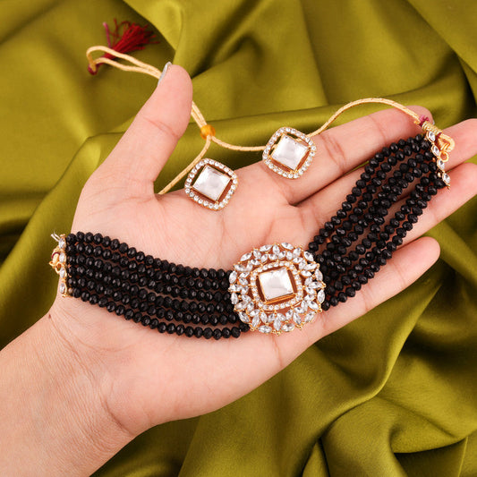Tehzeeb Creations Brass Gold-Polished Gold, Black, White Jewel Set | Grab2Buy