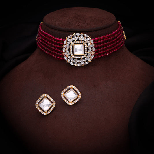 Tehzeeb Creations Brass Gold-Polished Gold, Red, White Jewel Set | Grab2Buy