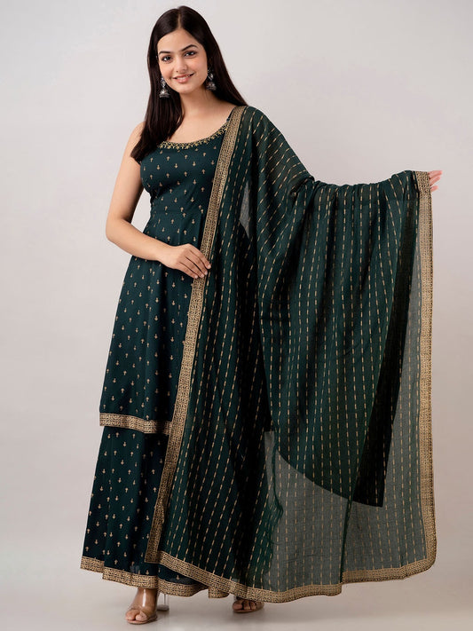 Kalini Women Floral Embroidered Kurta With Sharara & Dupatta