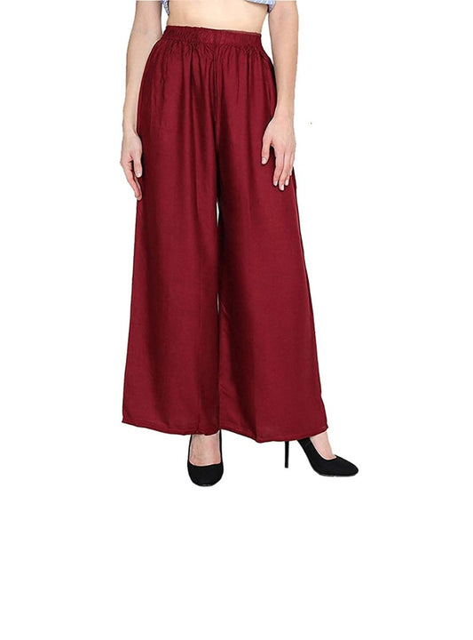 PAVONINE Maroon Color Straight Fit Rayon Fabric Palazzo For Women