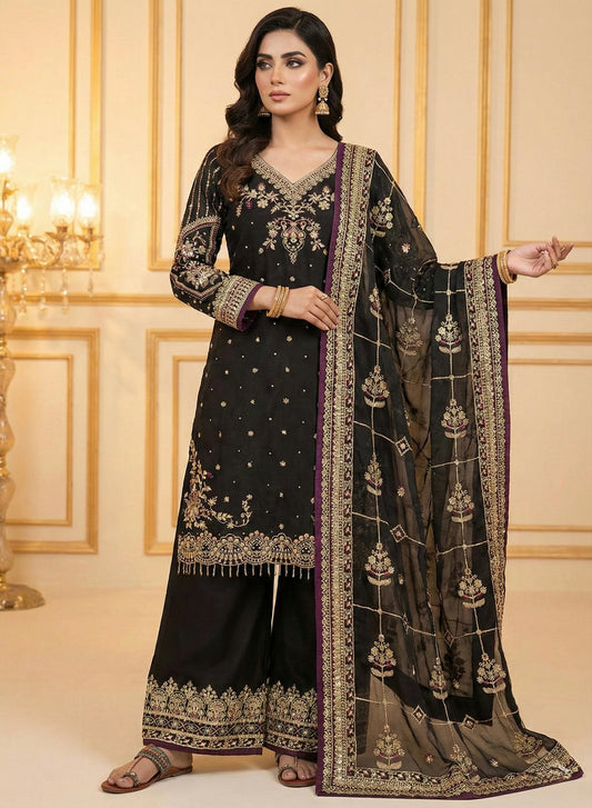 Anaita Black Chinon Silk Readymade Suit with Embroidery & Sequence Work