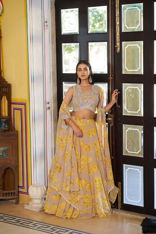 Lorenvalley Fashion Multicolor Georgette Thread Embroidery, Sequins & Tube Beads Work Lehenga Choli With Stylish Dupatta