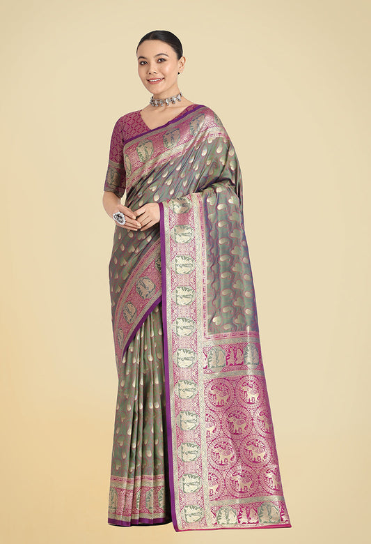 Monjolika Fashion Olive Green Color Weaving Banarasi Silktraditional Grab2Buy